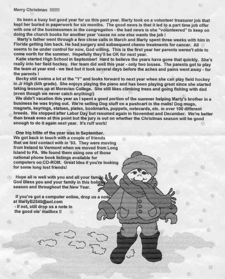 1995 Christmas Letter page 1 of 1