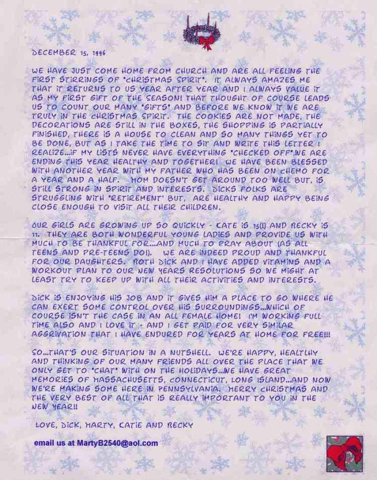 1996 Christmas Letter page 1 of 1