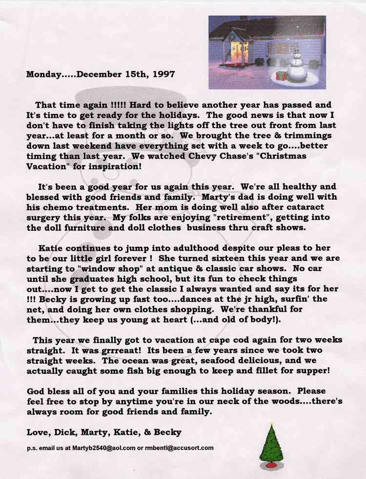 1997 Christmas Letter page 1 of 1