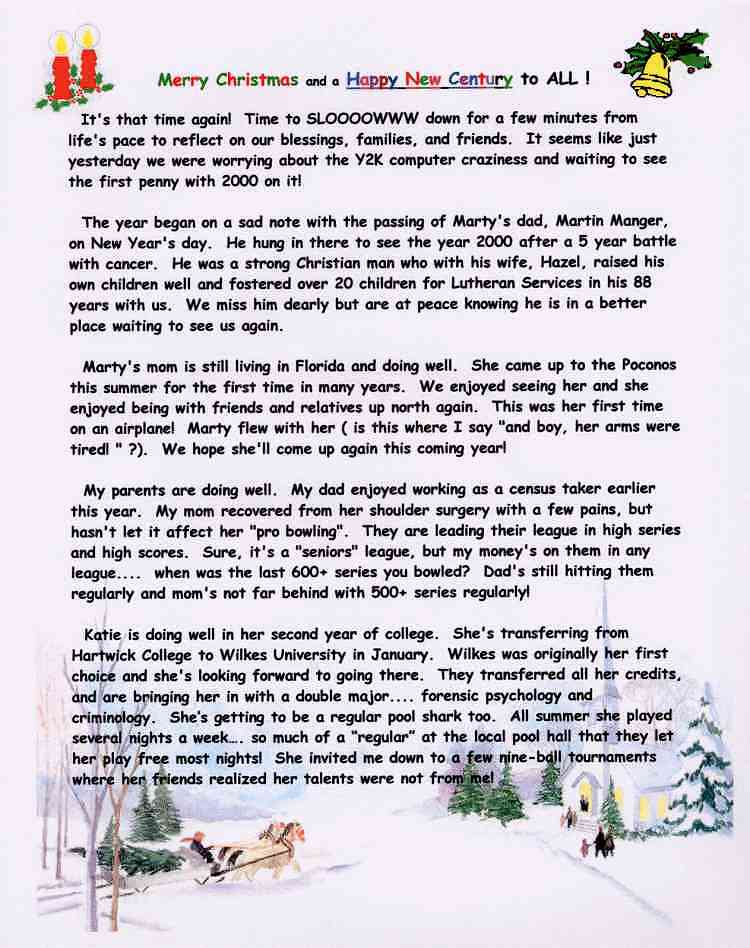 2000 Christmas Letter page 1 of 2