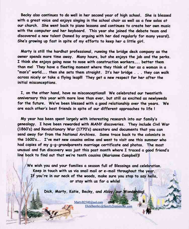 2000 Christmas Letter page 2 of 2