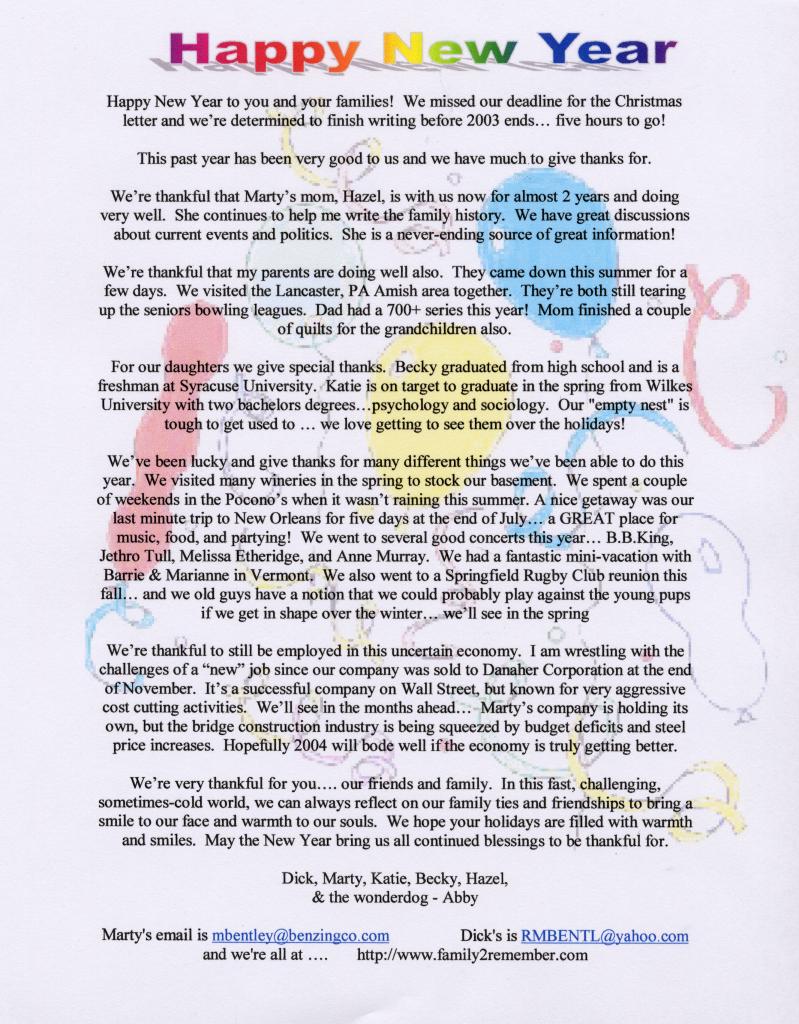 2003 Christmas letter
